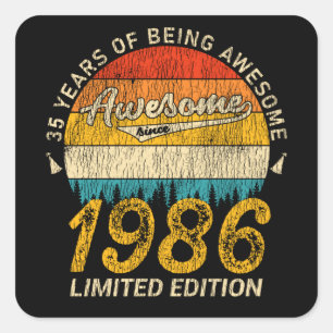 Adesivo Quadrado 39 anos 1986 Retro Incrível 39º presente de aniver