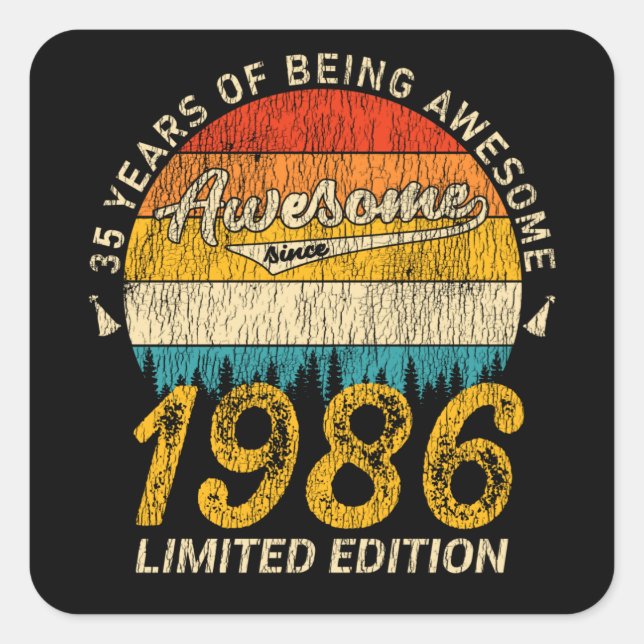 Adesivo Quadrado 39 anos 1986 Retro Incrível 39º presente de aniver (Frente)