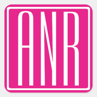 Adesivo Quadrado 3 Iniciais Monograma | Branco no Rosa Vibrante