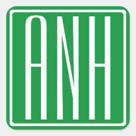 Adesivo Quadrado 3 Iniciais Monograma | Verde e branco