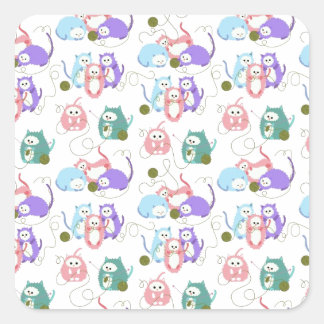 Adesivo Quadrado 3 Pequenos Kittens a tricotar!