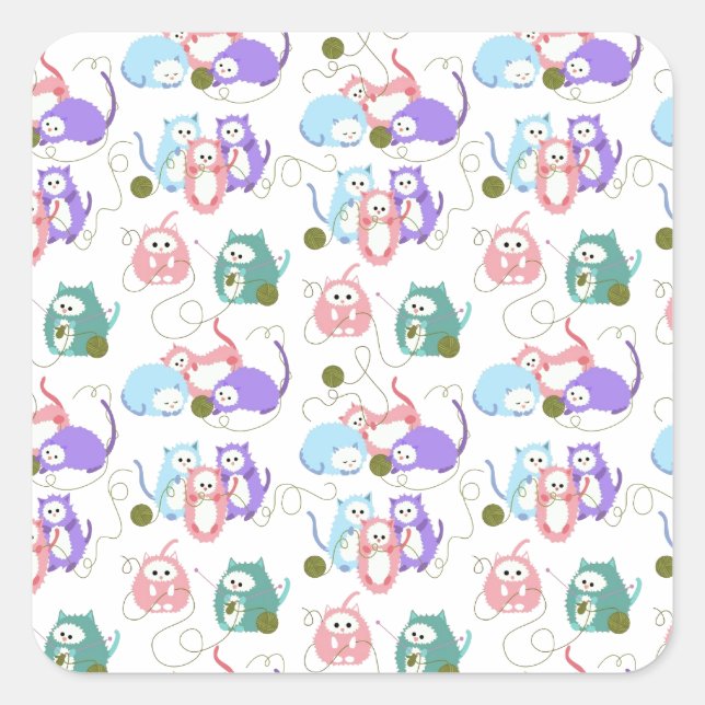 Adesivo Quadrado 3 Pequenos Kittens a tricotar! (Frente)