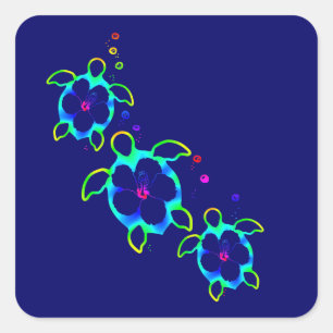 Adesivo Quadrado 3 Tartarugas de Honu Tintos