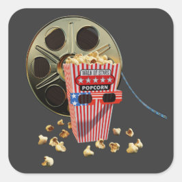 Adesivo Quadrado 3D Movie Reel and Buttered Popcorn