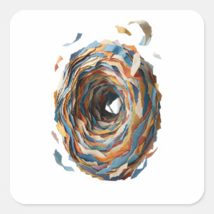 Adesivo Quadrado 3D Papercraft Layered Spiral Vortex Abstract Art