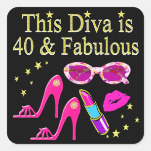 ADESIVO QUADRADO 40 ANOS DE IDADE E DIVA FABULOSA