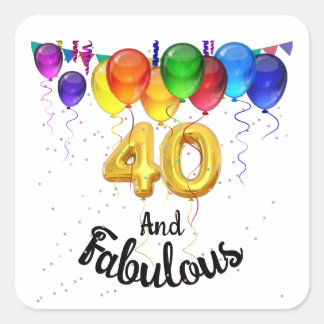 Adesivo Quadrado 40 e balões fabulosos de aniversário