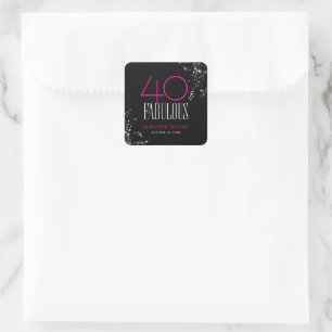Adesivo Quadrado 40 e Fabuloso Preto Rosa Glam Brilho Aniversário