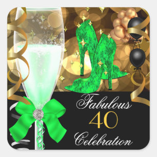 Adesivo Quadrado 40 & Fabuloso Aniversário de Limão Verde Preto e D