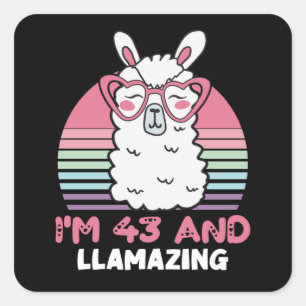 Adesivo Quadrado 43 Year Old Bday Llamazing 43rd Birthday Llama