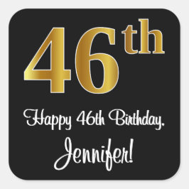 Adesivo Quadrado 46º aniversário - Elegante Luxurioso Faux Dourado 