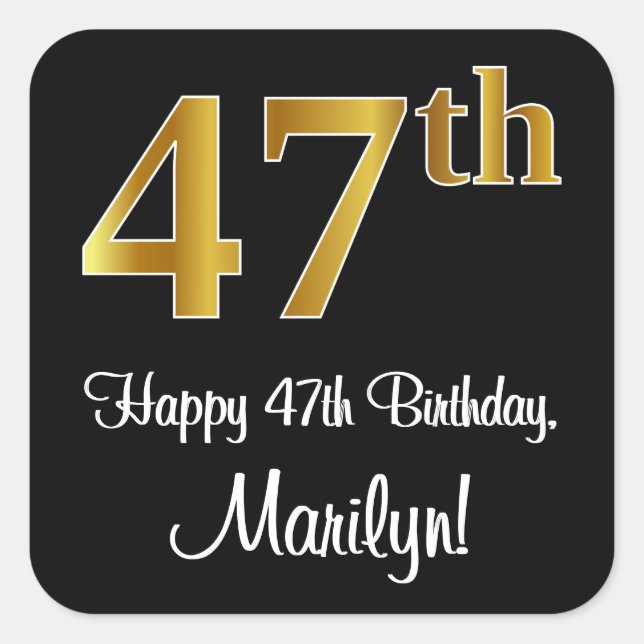 Adesivo Quadrado 47º aniversário - Elegante Luxurioso Faux Dourado  (Frente)