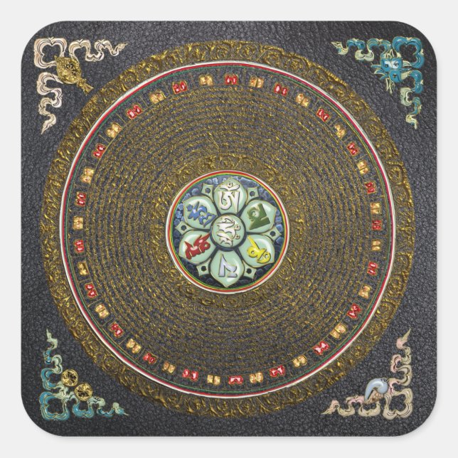 Adesivo Quadrado [48] Round Tibetano "OM" Mantra Mandala (Frente)