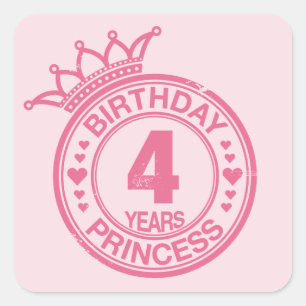 Adesivo Quadrado 4 anos - Princesa de aniversário - rosa