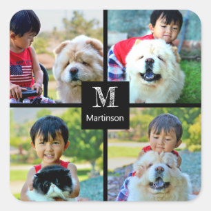 Adesivo Quadrado 4 Colagem Personalizada de Fotos com Monograma