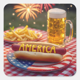 Adesivo Quadrado 4 de julho American Hot Dog