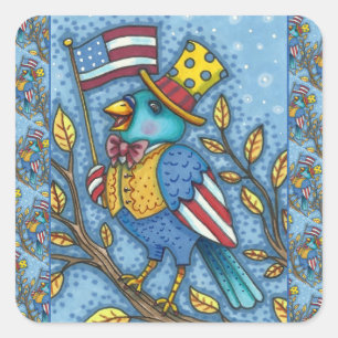 ADESIVO QUADRADO 4 DE JULHO BLUEBIRD TWEET, AMERICAN FLAG EUA