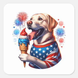Adesivo Quadrado 4 de julho Cão com Sorvete Cone