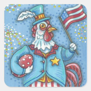 Adesivo Quadrado 4 DE JULHO DE PATRIÓTICOS ROOSTER Squ * Folha