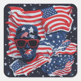 Adesivo Quadrado 4 de julho Dia da Independência Bandeira Americana