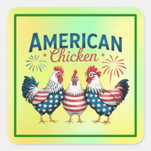 Adesivo Quadrado 4 de julho Galinha Americana Patriótica-62987
