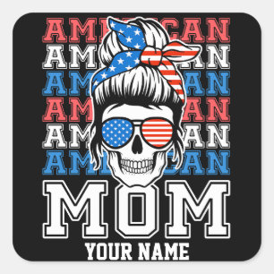 Adesivo Quadrado 4 de julho Mãe Americana Patriótica Personalizada