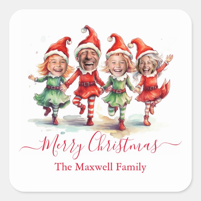 Adesivo Quadrado 4 Fotos dos elfos de Natal (Frente)