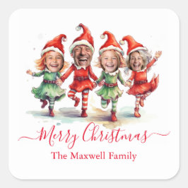 Adesivo Quadrado 4 Fotos dos elfos de Natal