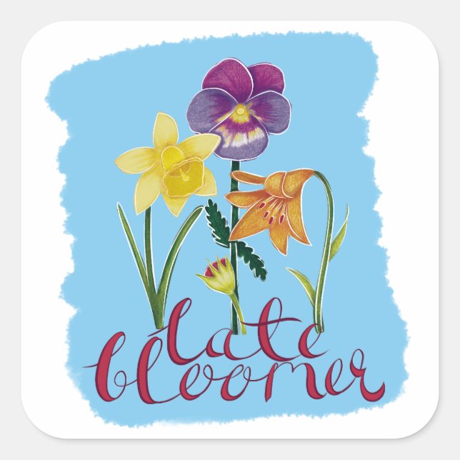 Adesivo Quadrado 4 Spring and Summer Flowers with Fancy Text (Frente)