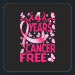 Adesivo Quadrado 4 Years Breast Cancer Free Survivor Butterfly<br><div class="desc">4 years breast cancer free survivor butterfly</div>