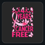 Adesivo Quadrado 4 Years Breast Cancer Free Survivor Butterfly<br><div class="desc">4 years breast cancer free survivor butterfly</div>