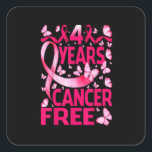 Adesivo Quadrado 4 Years Breast Cancer Free Survivor Butterfly<br><div class="desc">4 years breast cancer free survivor butterfly</div>