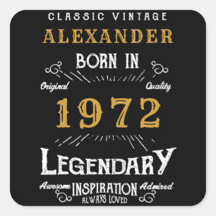 Adesivo Quadrado 50º Aniversário de 1972 Adicionar Nome Dourado Leg