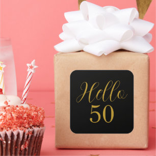 Adesivo Quadrado 50º aniversário do Dourado Elegante negro