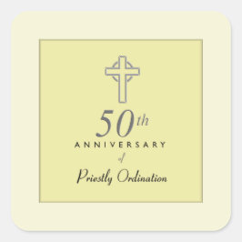 Adesivo Quadrado 50º aniversário do Padre com a Cruz Embriagada