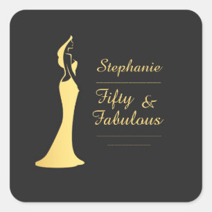 Adesivo Quadrado 50º aniversário moderno do coquetel Dourado