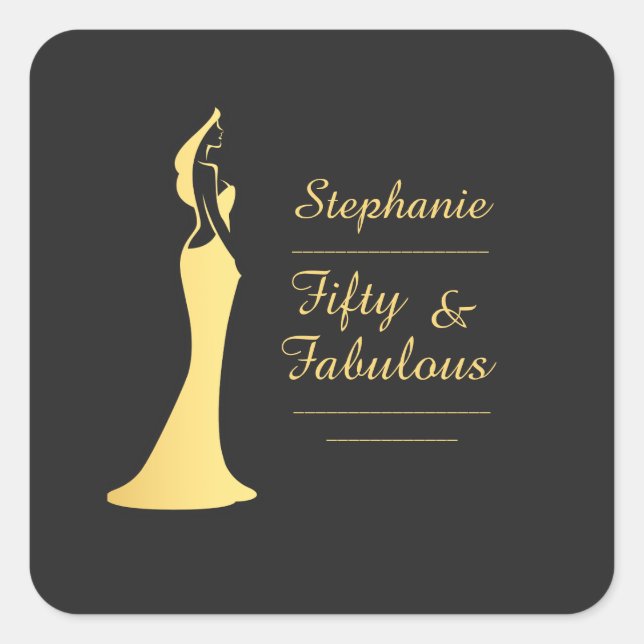 Adesivo Quadrado 50º aniversário moderno do coquetel Dourado (Frente)