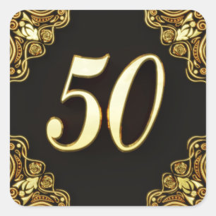 Adesivo Quadrado 50º Aniversário ou Regal Dourado e Negro