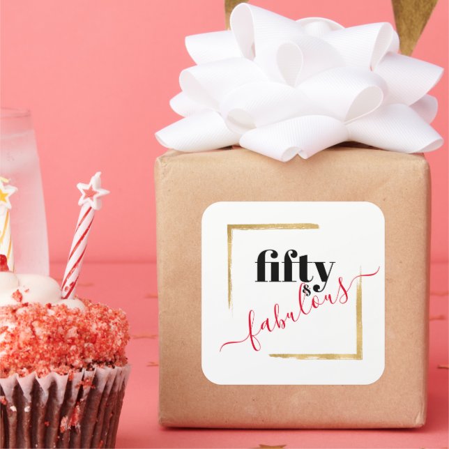 Adesivo Quadrado 50º aniversário Preto e Dourado 50 e fabuloso (Festa)