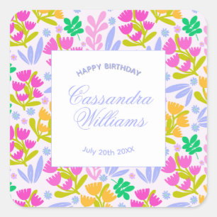Adesivo Quadrado 50º floral elegante chique aquarela pastel