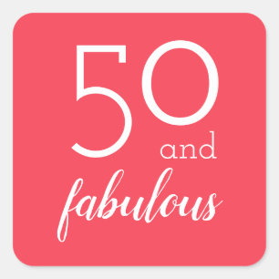 Adesivo Quadrado 50 e Fabulosa Milestone Birthday Orange Stickers