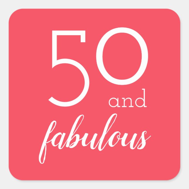 Adesivo Quadrado 50 e Fabulosa Milestone Birthday Orange Stickers (Frente)