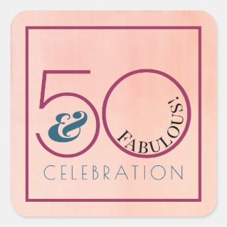 Adesivo Quadrado 50 e Fabuloso Típografia Rosa Festa de Aniversário