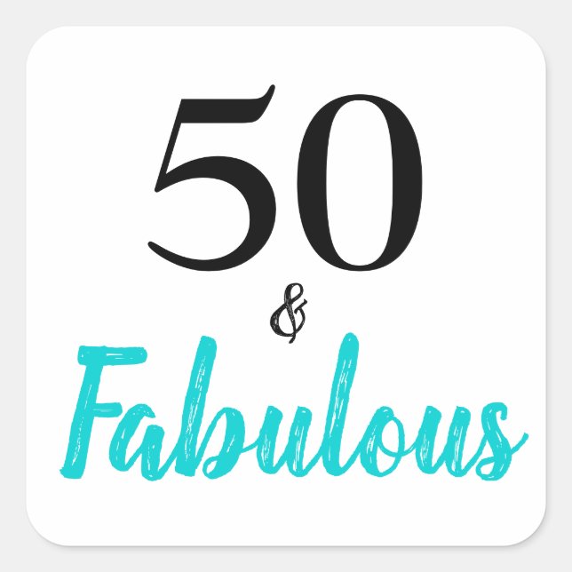 Adesivo Quadrado 50 e Festa de aniversário de turquesa fabulosa (Frente)