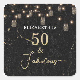 Adesivo Quadrado 50 e Luzes Douradas Fabulosas de Mason Jar Marble 