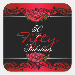 Adesivo Quadrado 50 & Fabuloso Aniversário de 50 anos Festa Rosas V