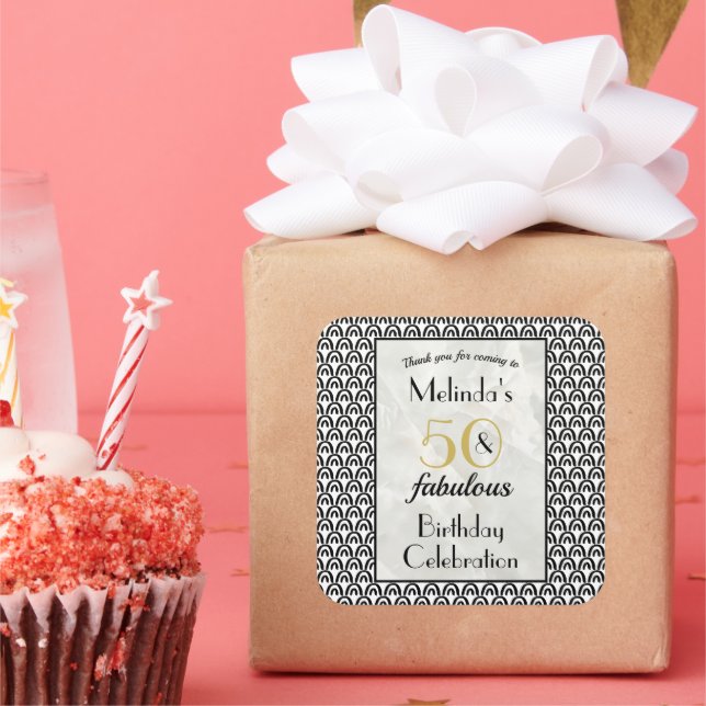 Adesivo Quadrado 50 & Festa de aniversário fabulosa Obrigado (Festa)