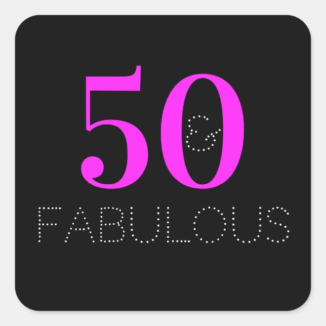 Adesivo Quadrado 50th Birthday 50 fabulous Neon Pink Black Party (Frente)