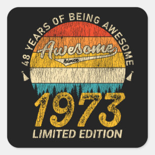 Adesivo Quadrado 52 anos de idade 1973 Retro Incrível 52º presente 