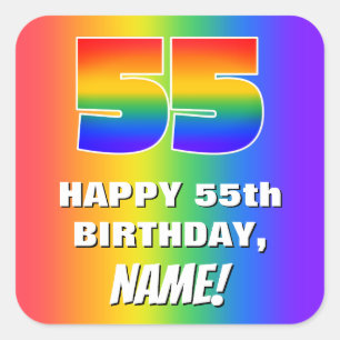 Adesivo Quadrado 55.o Aniversário: Padrão Divertido e colorido do